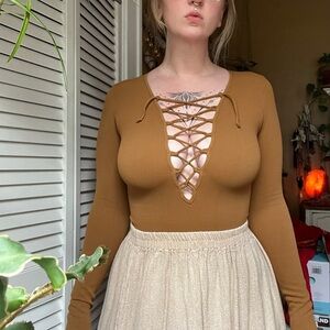 Free People Intimately stretchy tie front long sleeve top